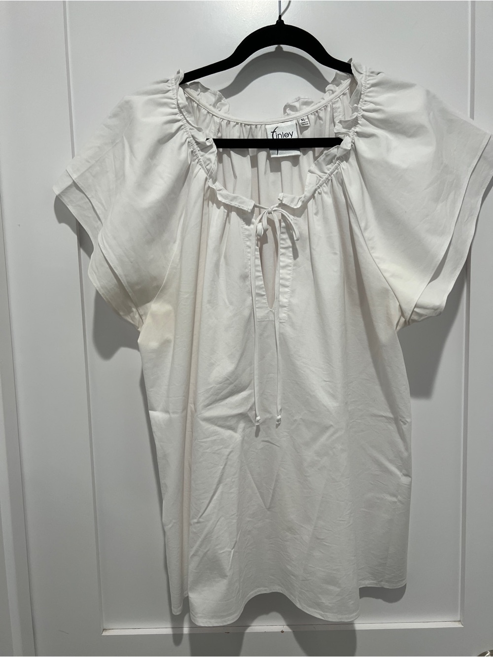 Finley white Tie-Neck Peasant Blouse woman’s XL